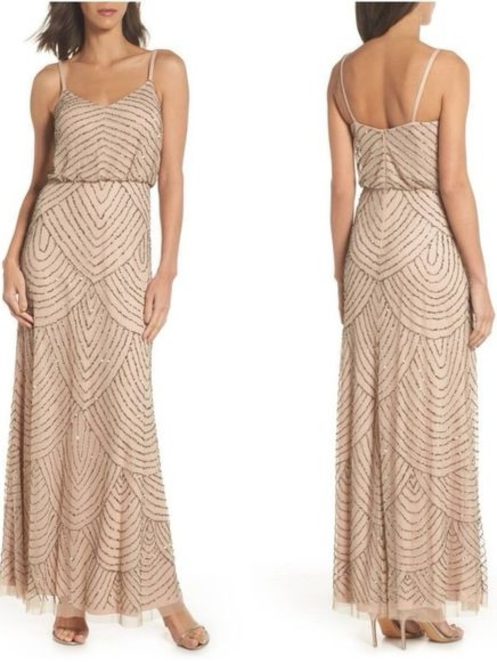 Adrianna Papell Nude Beaded Maxi Dress
